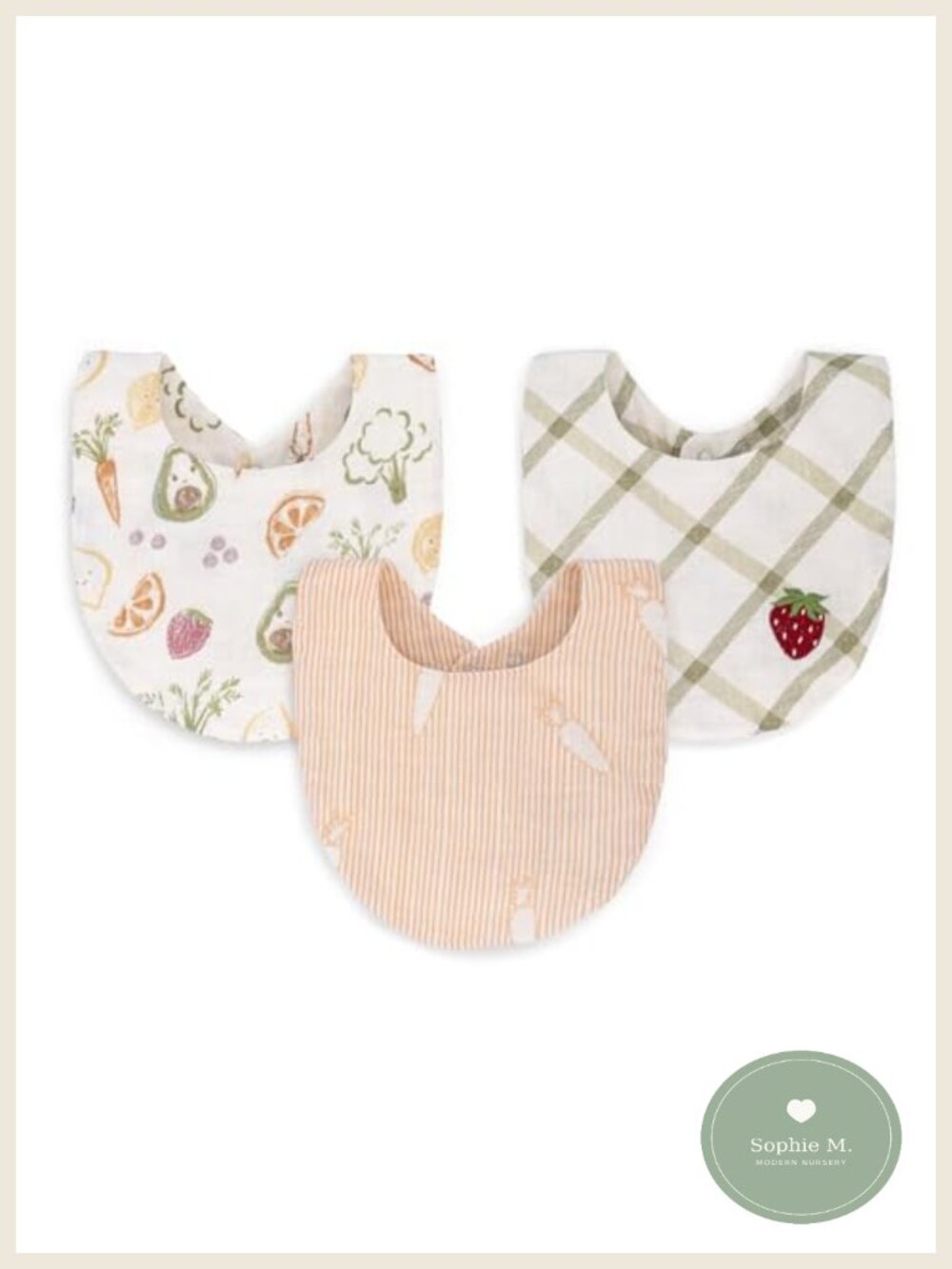 100% Cotton Muslin Baby Bib Set of 3 - Adjustable Drool Bibs for Teething